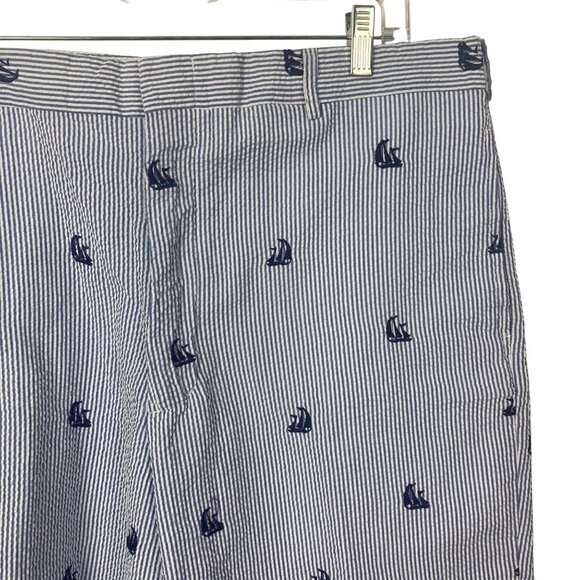 Mens Seersucker Shorts All Over Sailboat Print Size 40 Blue Cotton Nautical Golf - Picture 2 of 6